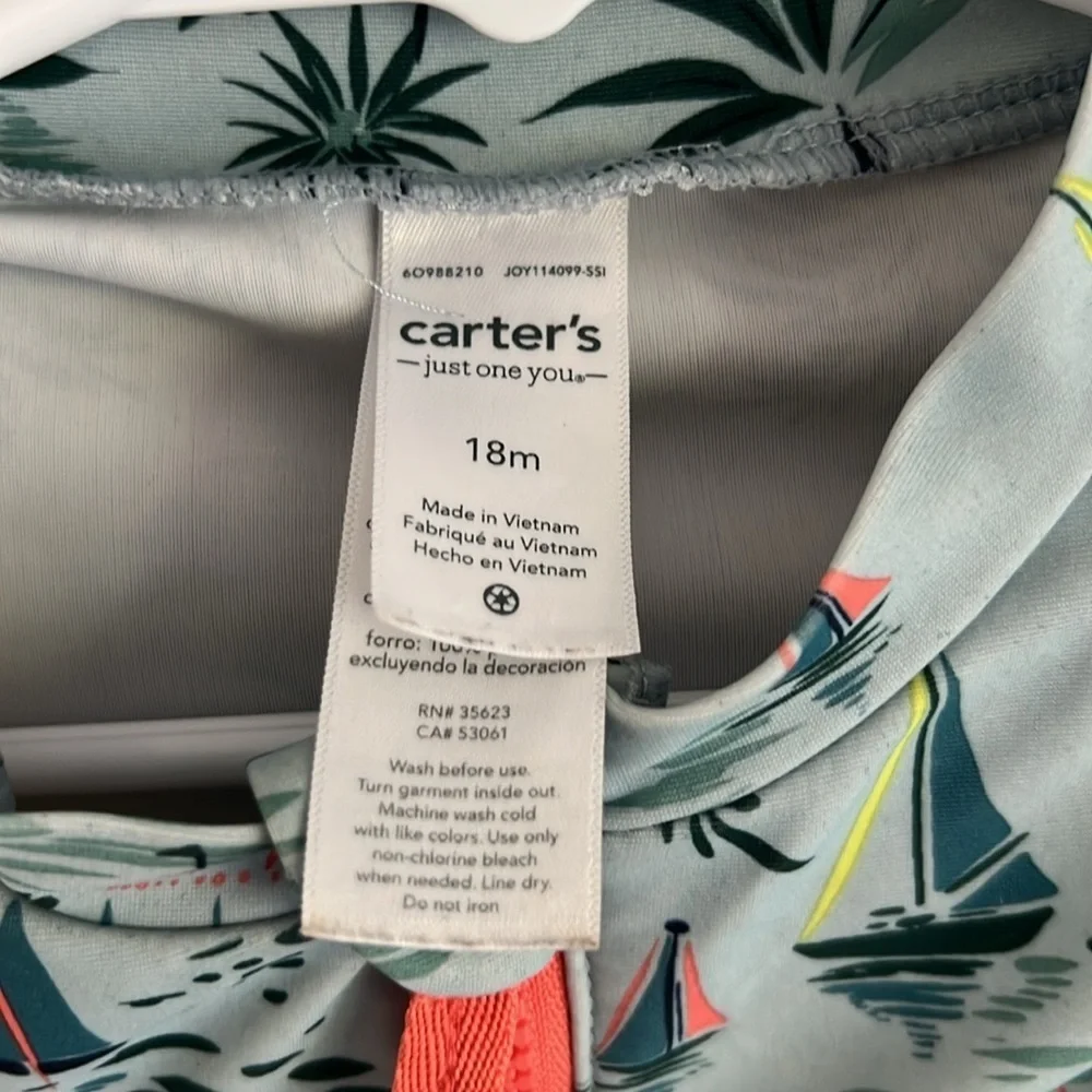 Carter's Kids Swim Rashguard - Gray with Pink and Green Accents